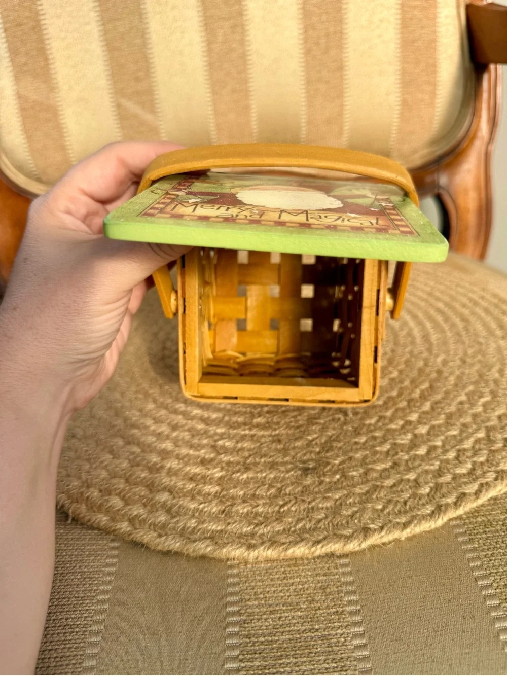 Vintage 1997 Merry and Magical Green Holiday Picnic Basket